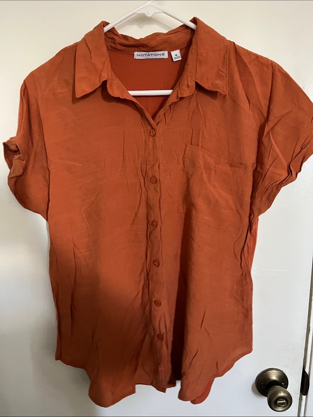 NOTATIONS Women's Rust Short-Sleeve Button-Up Shirt